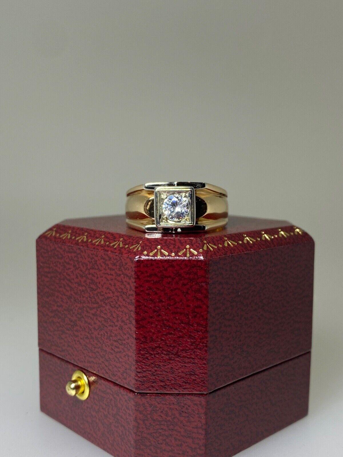0,45 Karat Diamant Herren Siegelring aus zweifarbigem 18 Karat Roségold und Weißgold. Retro, um 1950 im Zustand „Hervorragend“ im Angebot in MELBOURNE, AU