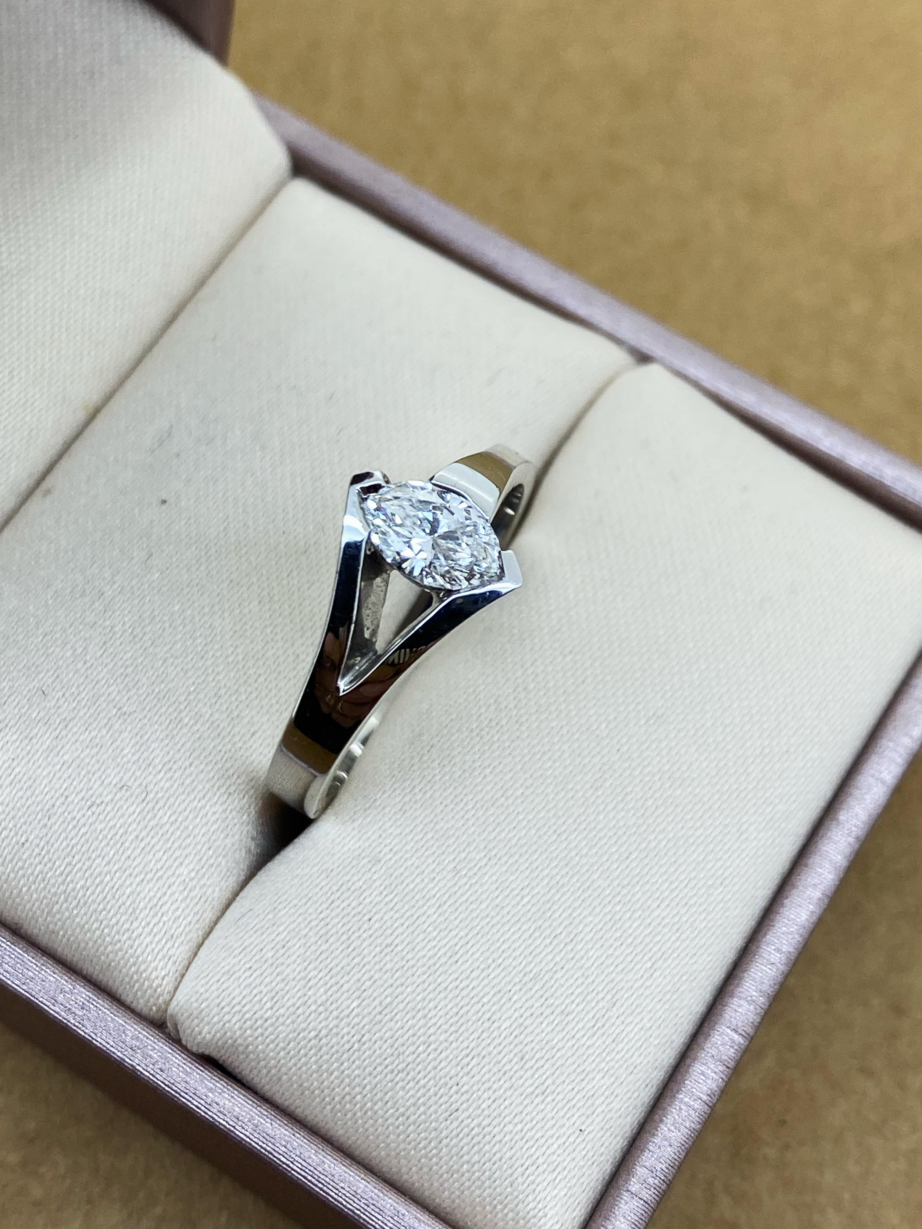 Women's 0.45ct Marquise Cut Diamond Solitaire Engagement Ring in 18K White Gold