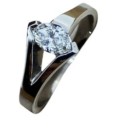 0.45ct Marquise Cut Diamond Solitaire Engagement Ring in 18K White Gold