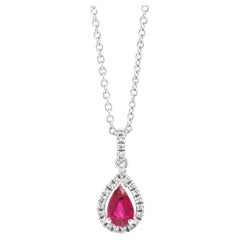 0.45ct Pear Shape Ruby and Diamond 18 Carat White Gold Pendant and Chain 