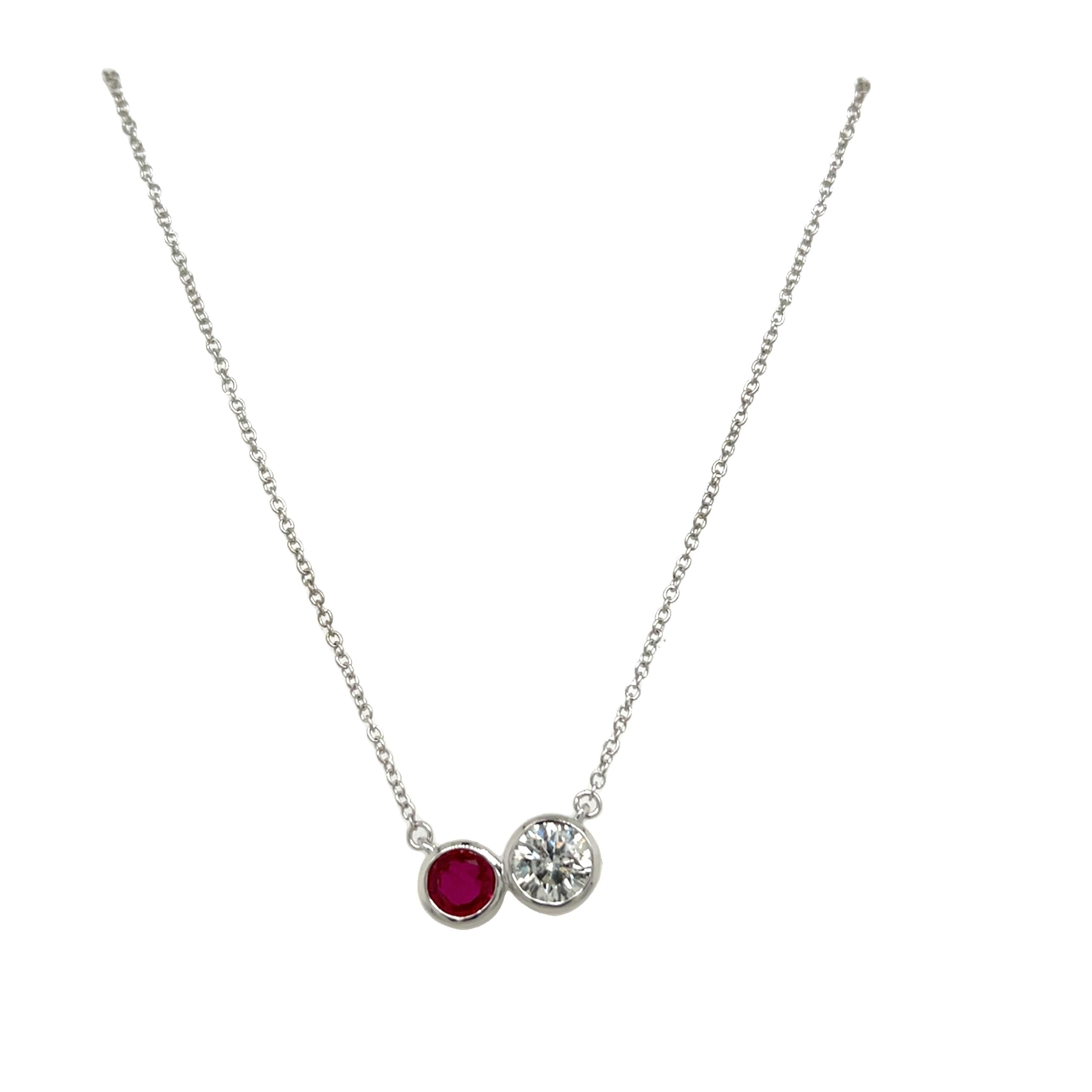 Cushion Cut 0.45ct Round Ruby & 0.59 Diamond Pendant Set in 18ct White Gold For Sale