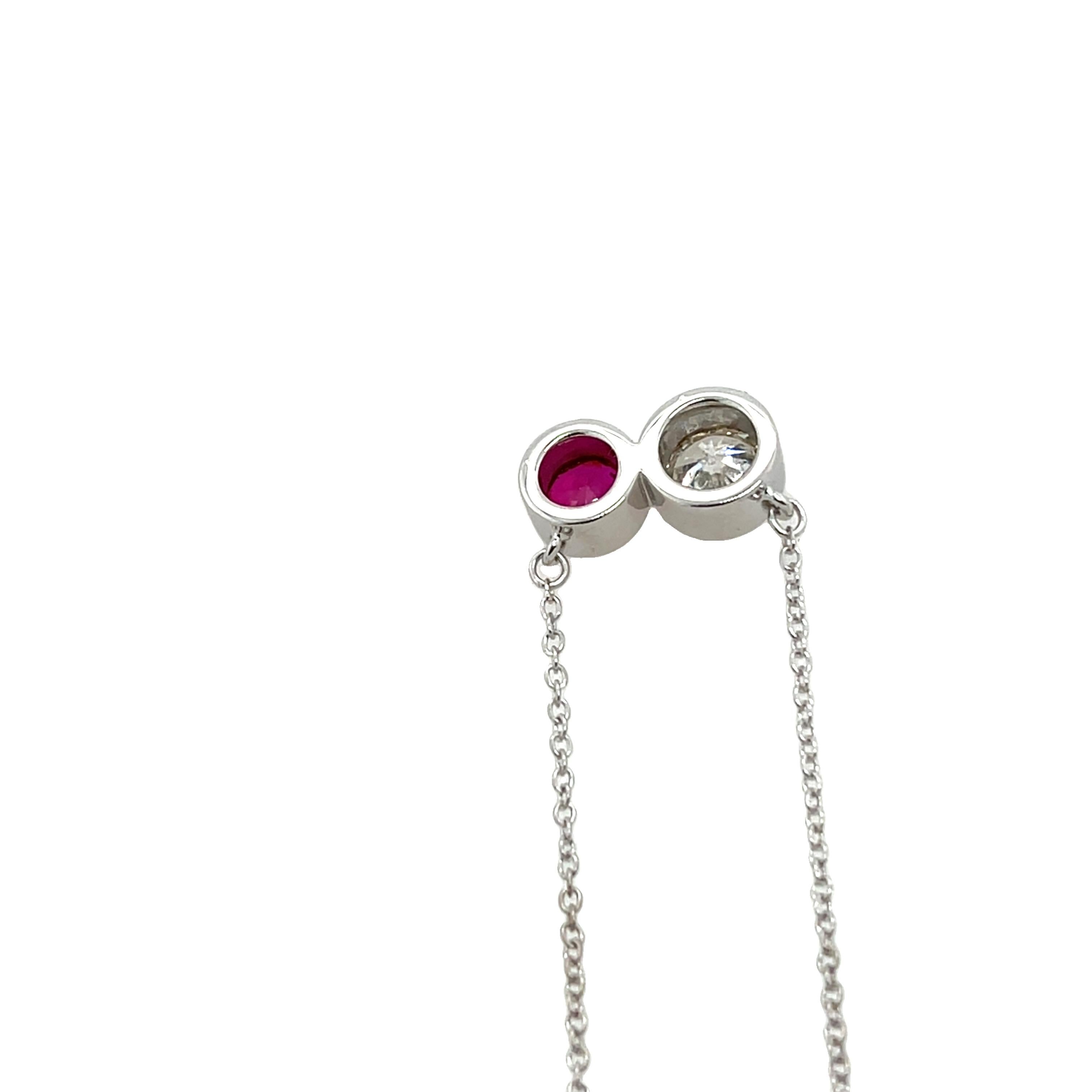 0.45ct Round Ruby & 0.59 Diamond Pendant Set in 18ct White Gold In New Condition For Sale In London, GB