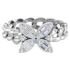 0.45Ct SI Clarity HI Color Baguette Diamond Chain Band Ring 18 Karat White Gold