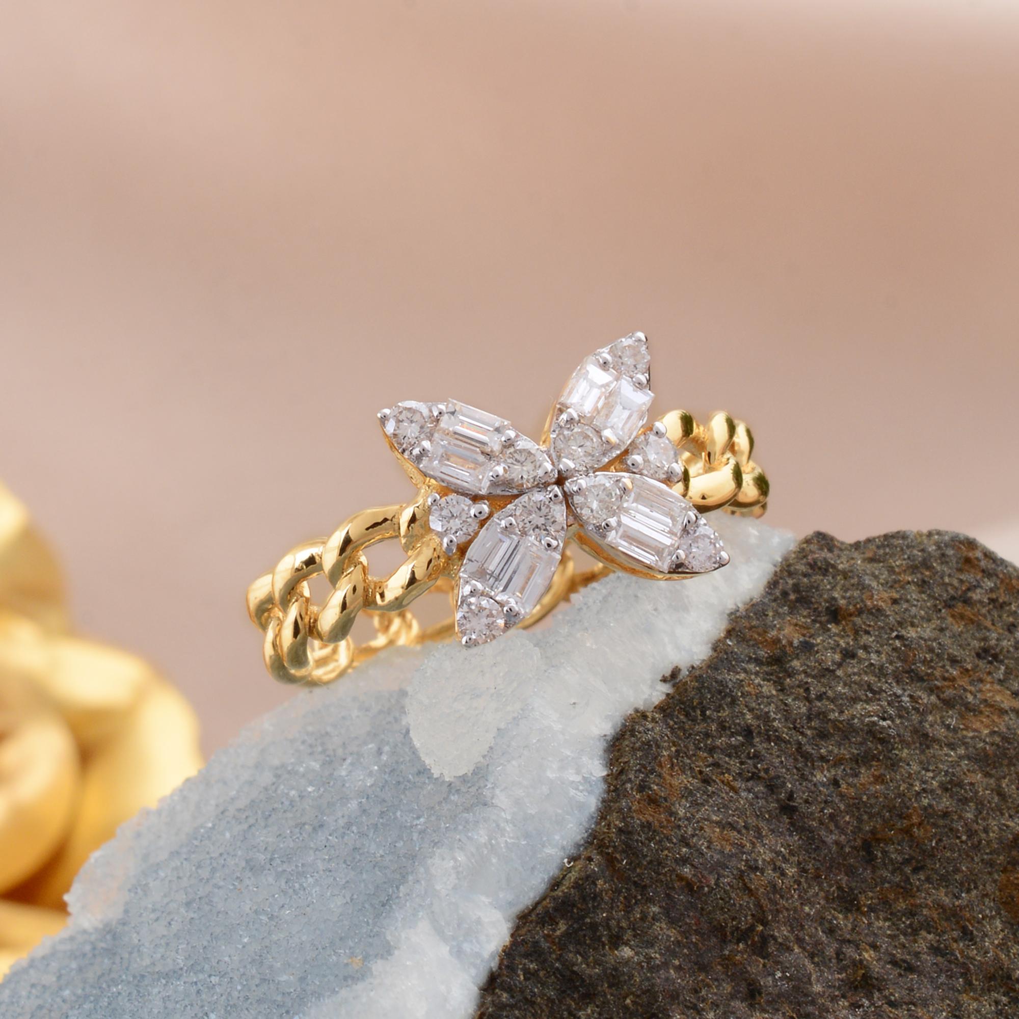 Im Angebot: 0,45Ct SI Reinheit HI Farbe Baguette Diamant Kette Band Ring 18 Karat Gelbgold () 6