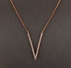 0.45 Carat Stunning 14 Karat Solid Rose Gold Diamond "V" Necklace