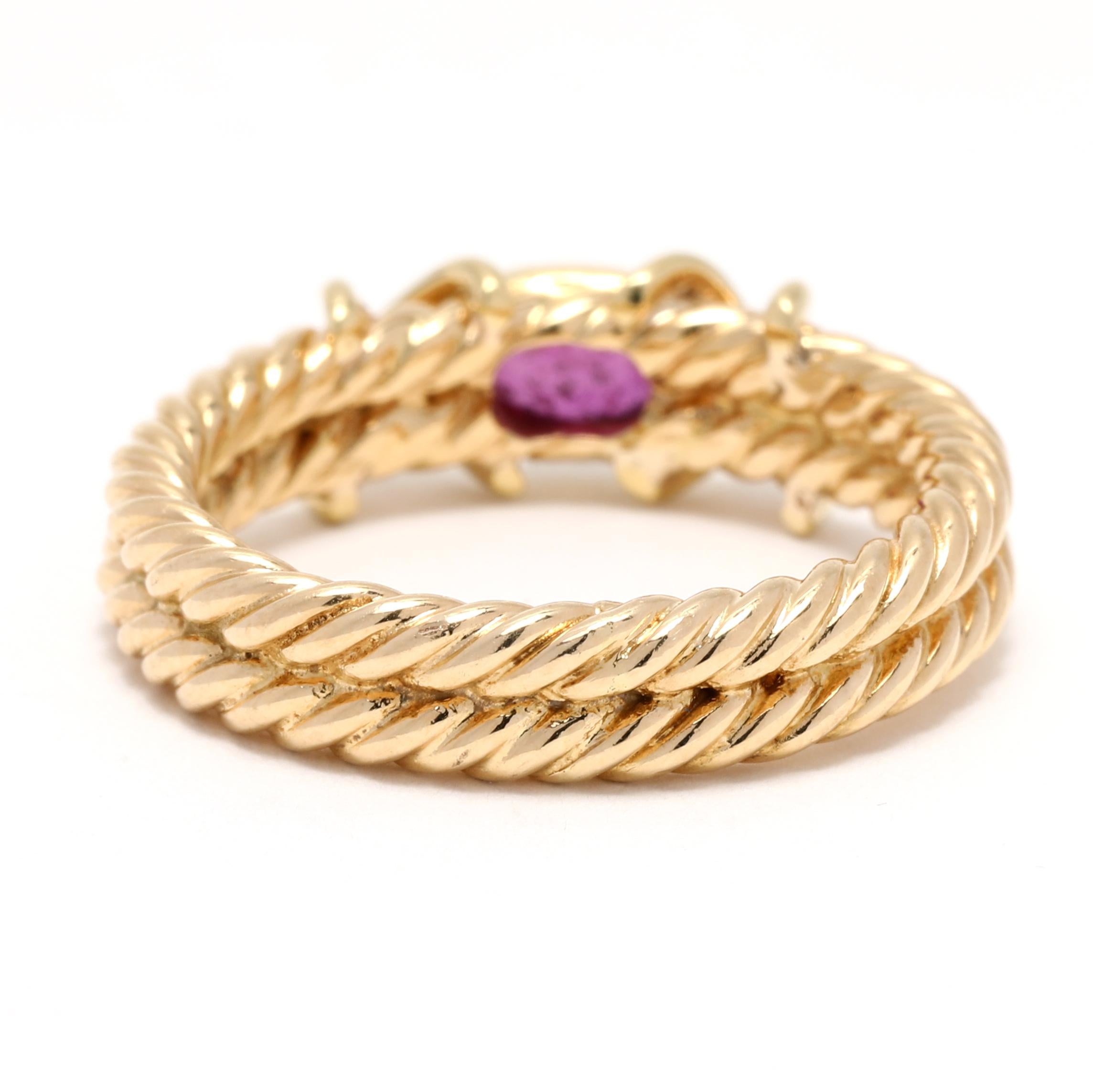 0.45ctw Cabochon Ruby Rope Band, 18k Yellow Gold, Ring, Double x Rope In Good Condition For Sale In McLeansville, NC