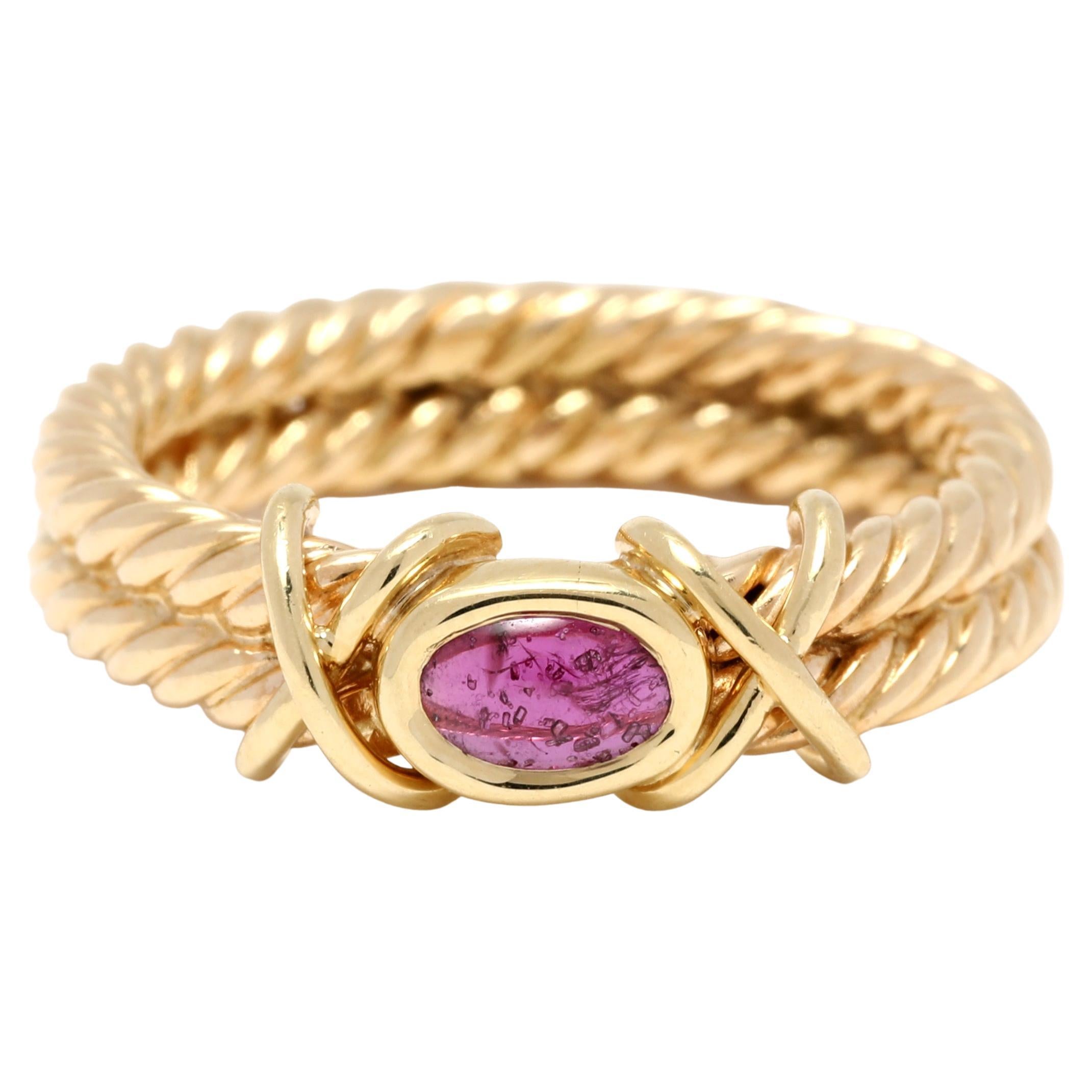 0.45ctw Cabochon Ruby Rope Band, 18k Yellow Gold, Ring, Double x Rope