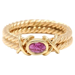 0.45ctw Cabochon Ruby Rope Band, 18k Yellow Gold, Ring, Double x Rope