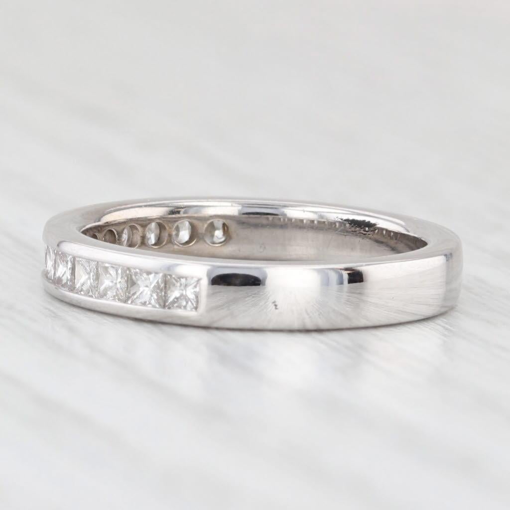 Gemstone Information:
- Natural Diamonds -
Total Carats - 0.45ctw
Cut - Princess
Color - G - H
Clarity - VS1 - VS2

Metal: 14k White Gold 
Weight: 2.8 Grams 
Stamps: 14k
Face Height: 3 mm 
Rise Above Finger: 2 mm
Band / Shank Width: 2.8 mm

This