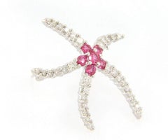 0.45ctw Diamond and Pink Sapphire Starfish Brooch in 14K White Gold