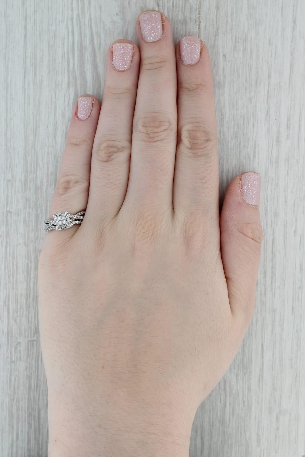 0.45ctw Diamond Engagement Ring Wedding Band Bridal Set 10k White Gold Size 7 For Sale 5