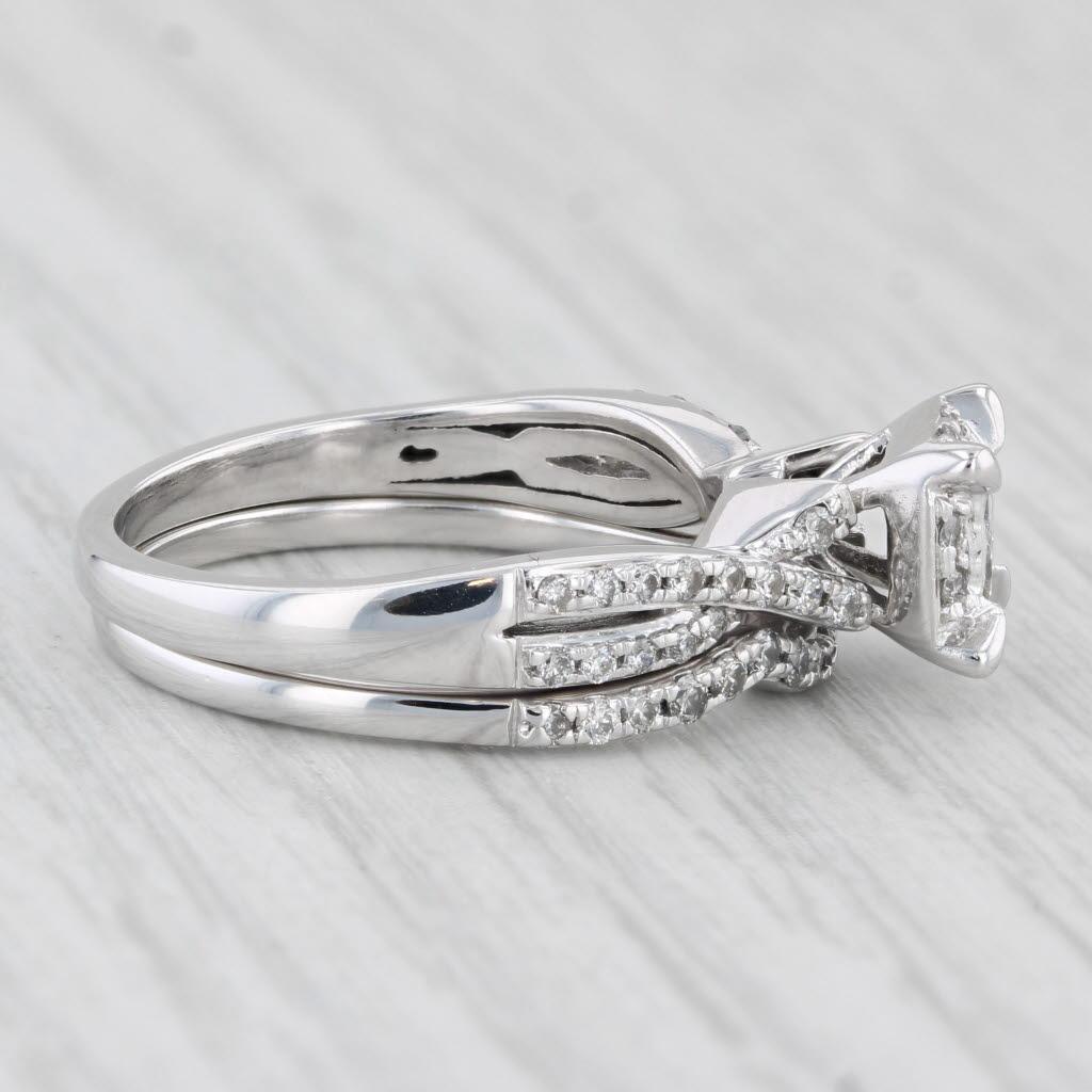 Princess Cut 0.45ctw Diamond Engagement Ring Wedding Band Bridal Set 10k White Gold Size 7 For Sale