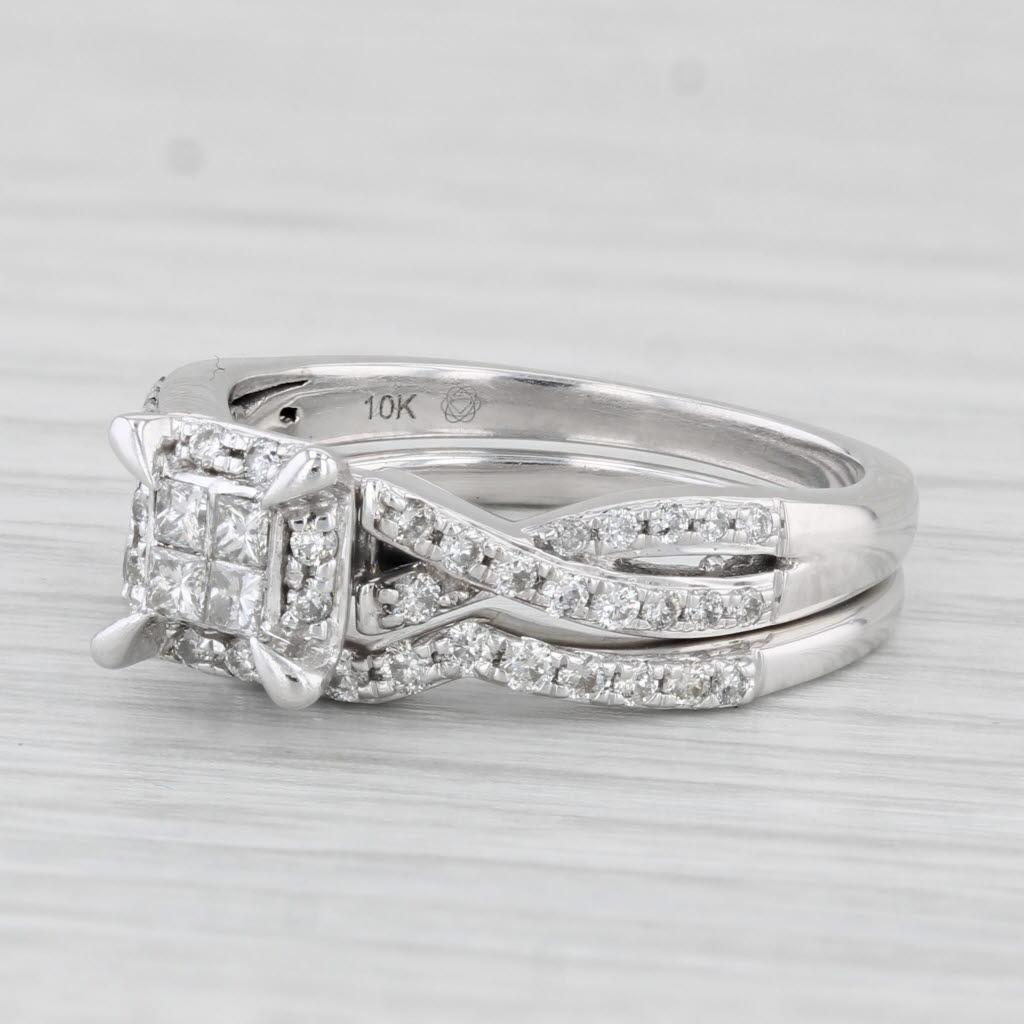 0.45ctw Diamond Engagement Ring Wedding Band Bridal Set 10k White Gold Size 7 For Sale 1