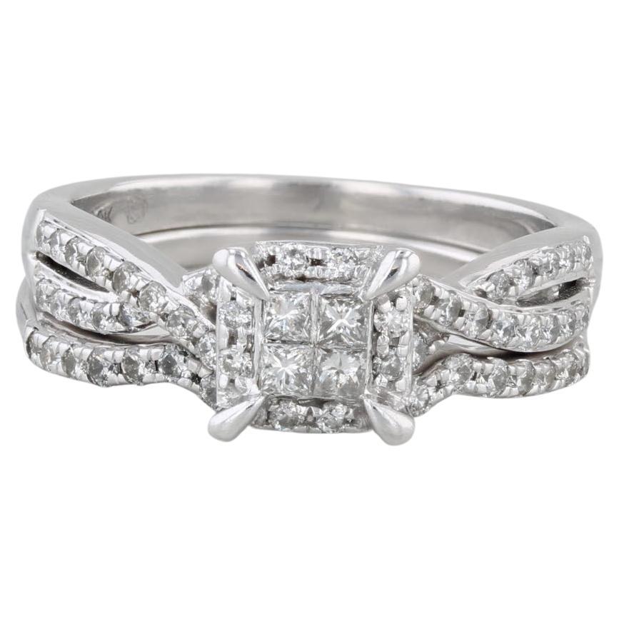 0.45ctw Diamond Engagement Ring Wedding Band Bridal Set 10k White Gold Size 7 For Sale