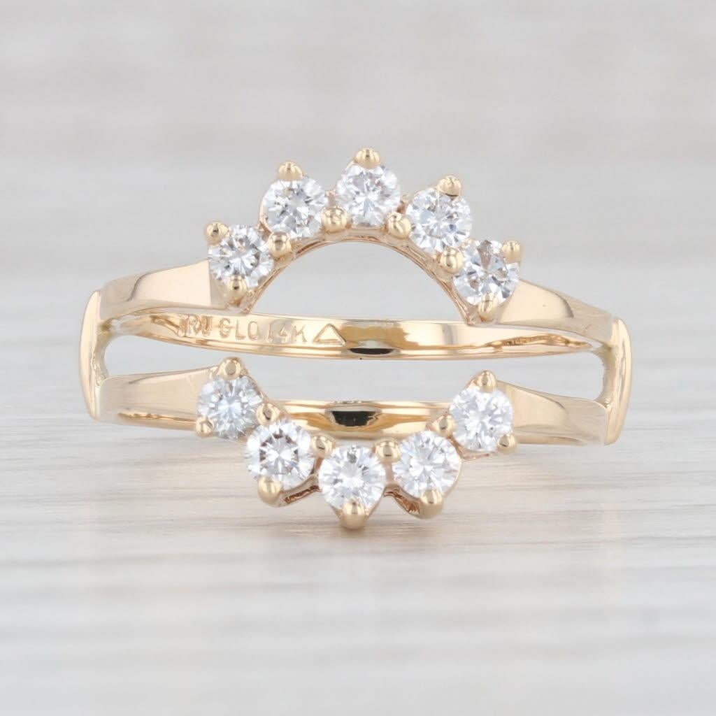 Gemstone Information:
- Natural Diamonds -
Total Carats - 0.45ctw
Cut - Round Brilliant
Color - F - H
Clarity - VS2 - SI1

Metal: 14k Yellow Gold
Weight: 3.6 Grams 
Stamps: 14k
Face Height: 13.2 mm 
Rise Above Finger: 5 mm
Band / Shank Width: 4.5