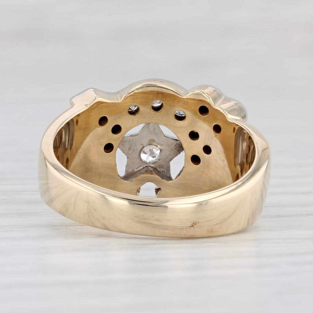 Taille ronde Bague « Shriners Signet Ring » en or 14 carats avec diamants 0,45 carat, scimitar Crescent Camel Fez Taille 10 en vente