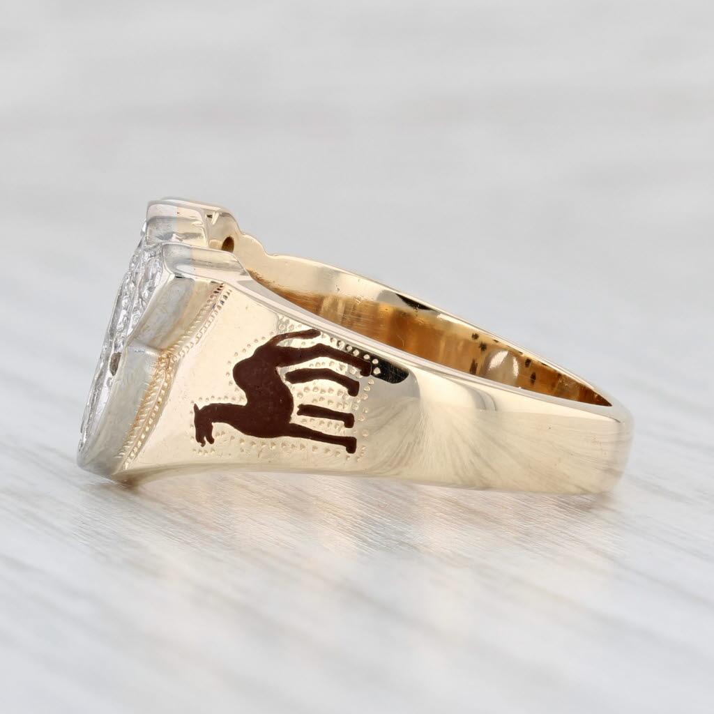 Bague « Shriners Signet Ring » en or 14 carats avec diamants 0,45 carat, scimitar Crescent Camel Fez Taille 10 Bon état - En vente à McLeansville, NC