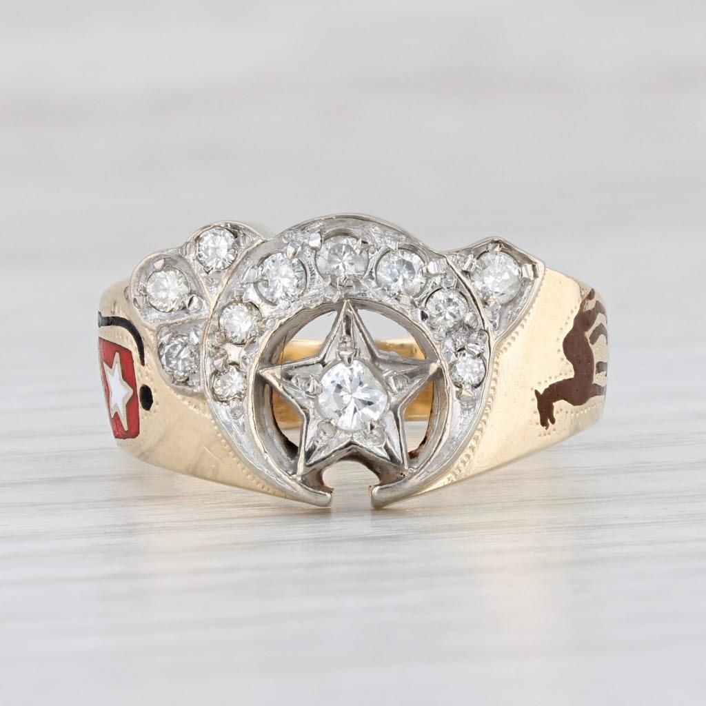 Bague « Shriners Signet Ring » en or 14 carats avec diamants 0,45 carat, scimitar Crescent Camel Fez Taille 10 en vente 1