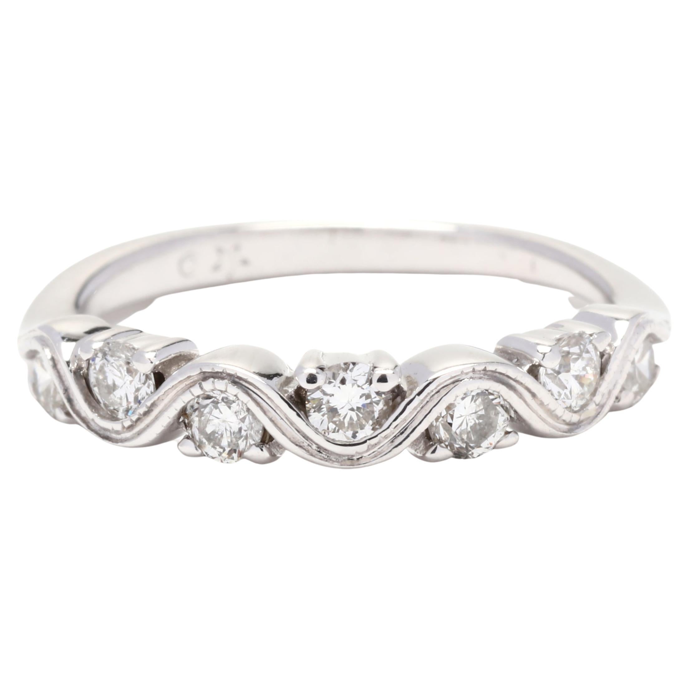 0.45ctw Diamond Swirl Wedding Band, 14K White Gold, Ring Size 4.5, Stackable