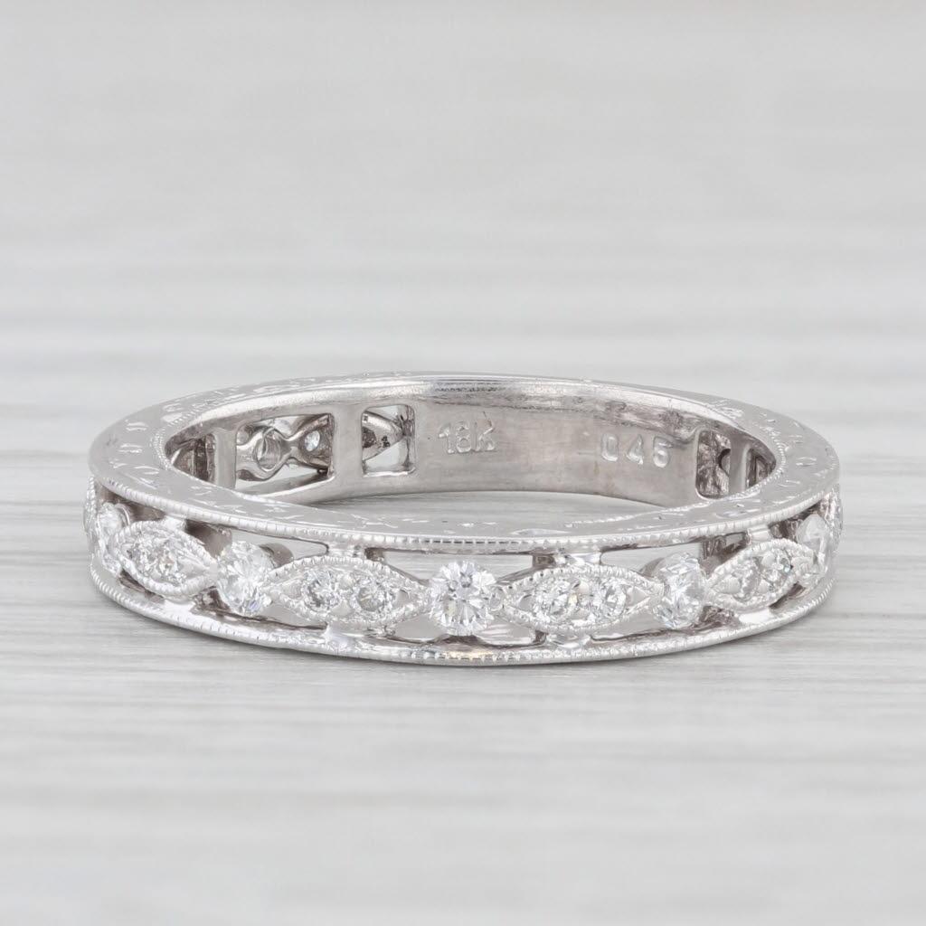0.45ctw Diamond Wedding Band 18k White Gold Stackable Anniversary Ring Size 5.75 For Sale 1