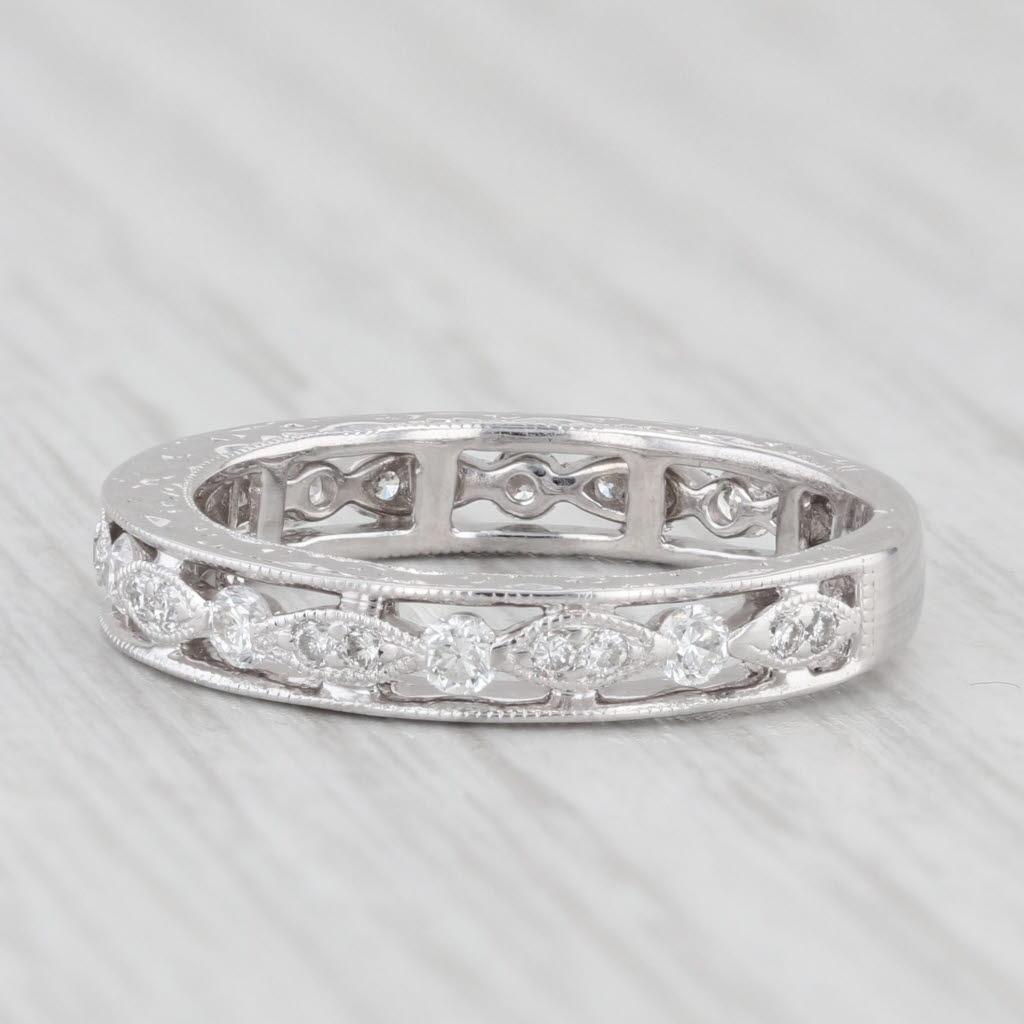 0.45ctw Diamond Wedding Band 18k White Gold Stackable Anniversary Ring Size 5.75 For Sale 2