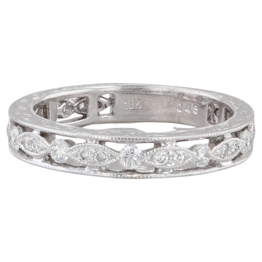 0.45ctw Diamond Wedding Band 18k White Gold Stackable Anniversary Ring Size 5.75 For Sale