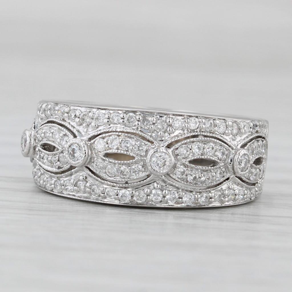 Women's or Men's 0.45ctw Open Work Diamond Ring 14k White Gold Size 5 For Sale