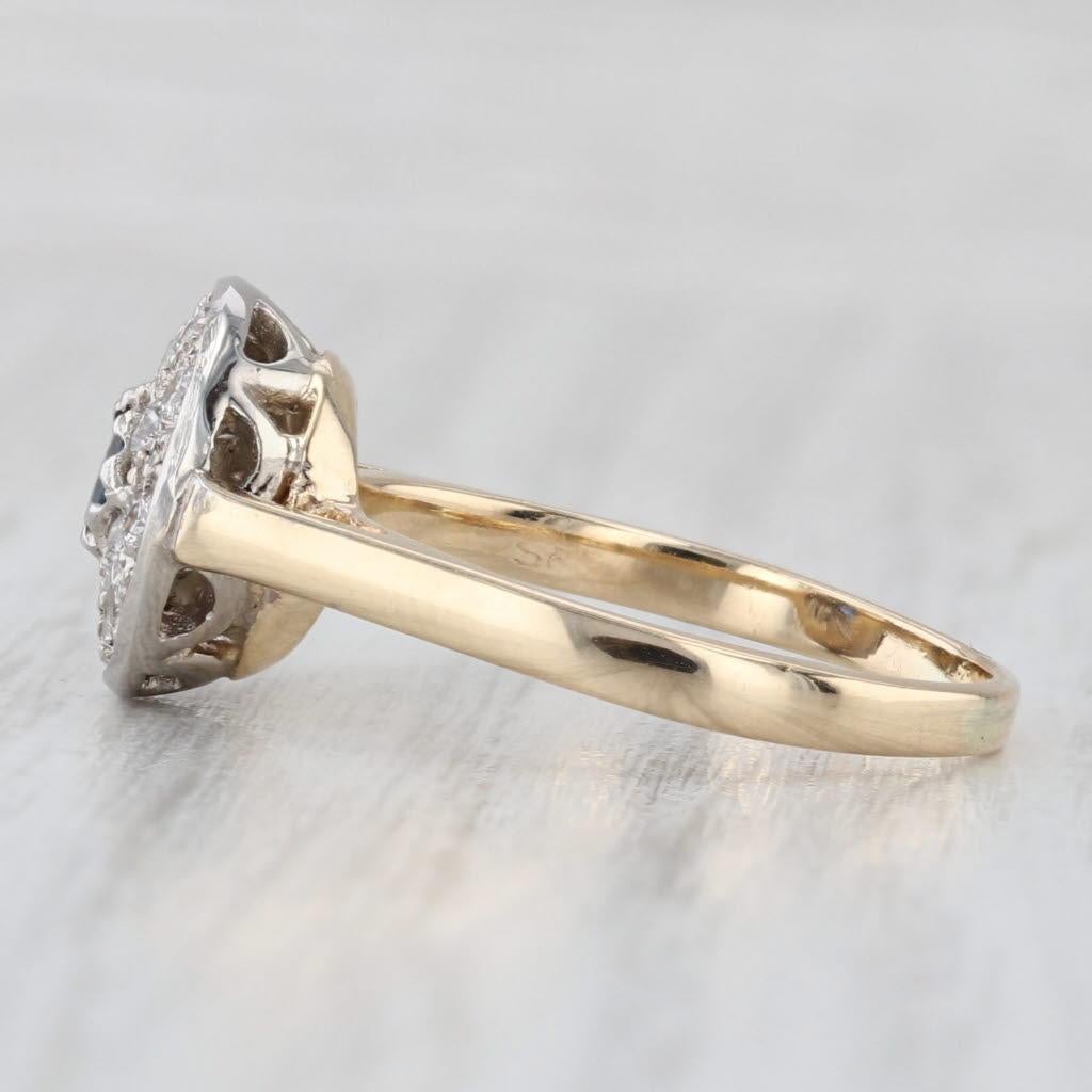 Gemstone Information:
- Natural Diamonds -
Total Carats - 0.29ctw
Cut - Round Brilliant
Color - F - I
Clarity - VS2 - SI2

- Natural Sapphire -
Carats - 0.16ct 
Cut - Round
Color - Dark Blue
Treatment - Heated

Metal: 14k White & Yellow Gold
Weight: