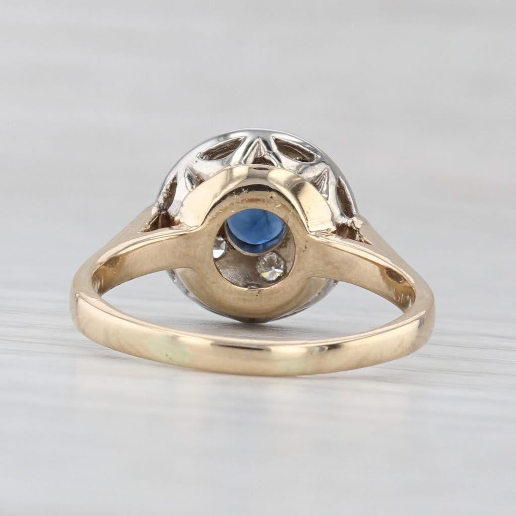 Round Cut 0.45ctw Round Blue Sapphire Diamond Halo Ring 14k Yellow Gold Size 8 Engagement For Sale