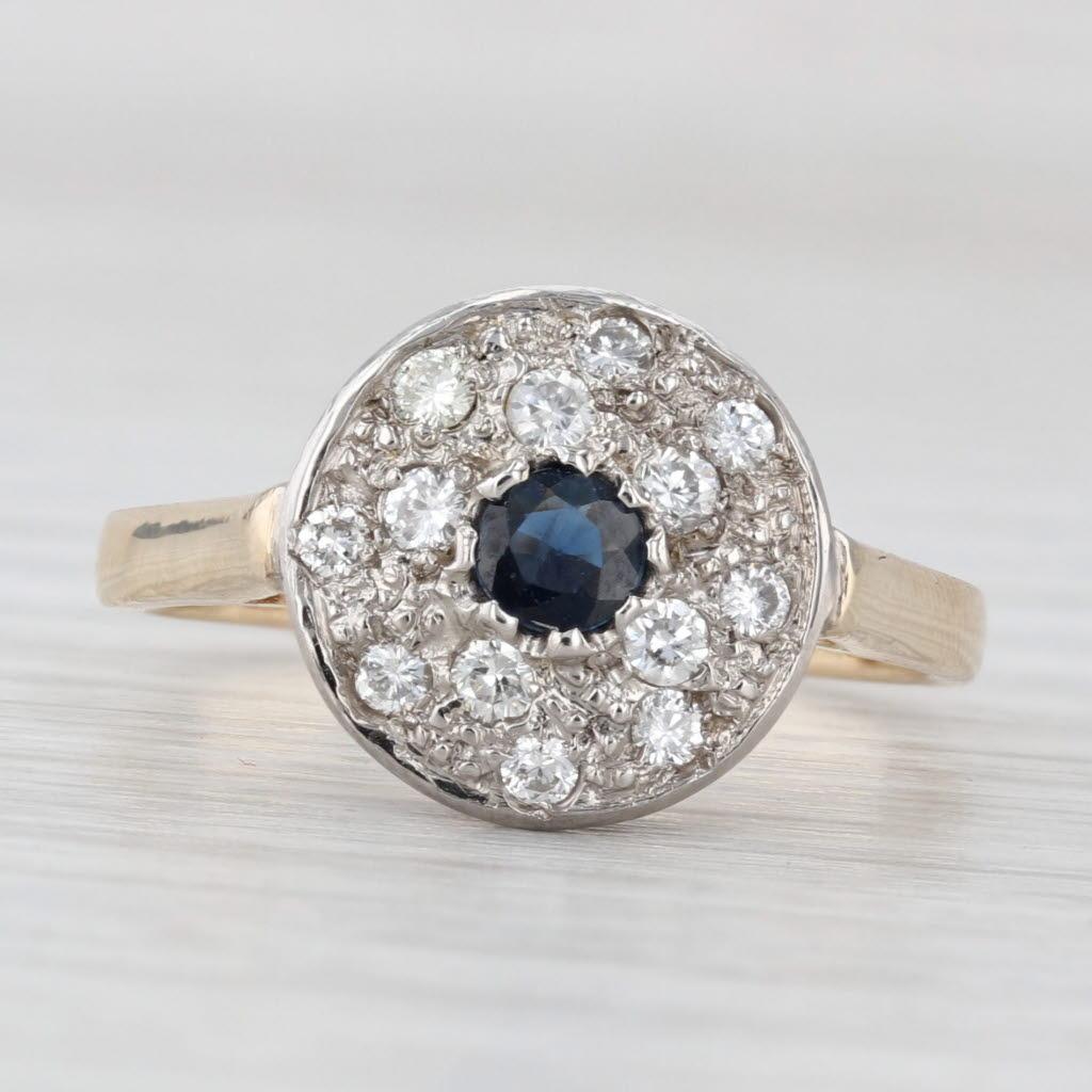 0.45ctw Round Blue Sapphire Diamond Halo Ring 14k Yellow Gold Size 8 Engagement In Good Condition For Sale In McLeansville, NC