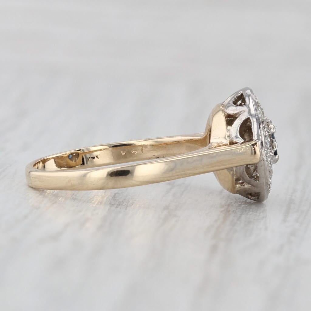 Women's or Men's 0.45ctw Round Blue Sapphire Diamond Halo Ring 14k Yellow Gold Size 8 Engagement For Sale