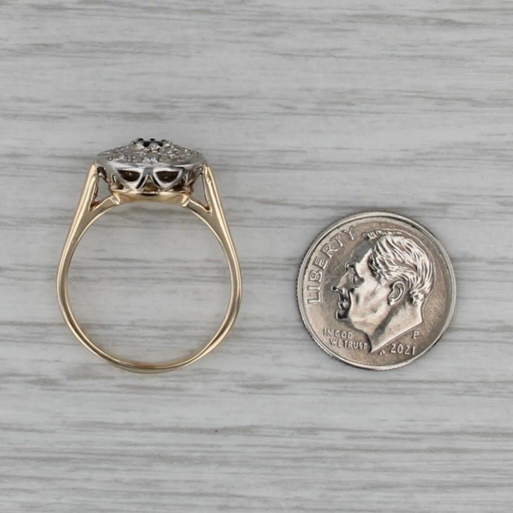 0.45ctw Round Blue Sapphire Diamond Halo Ring 14k Yellow Gold Size 8 Engagement For Sale 1