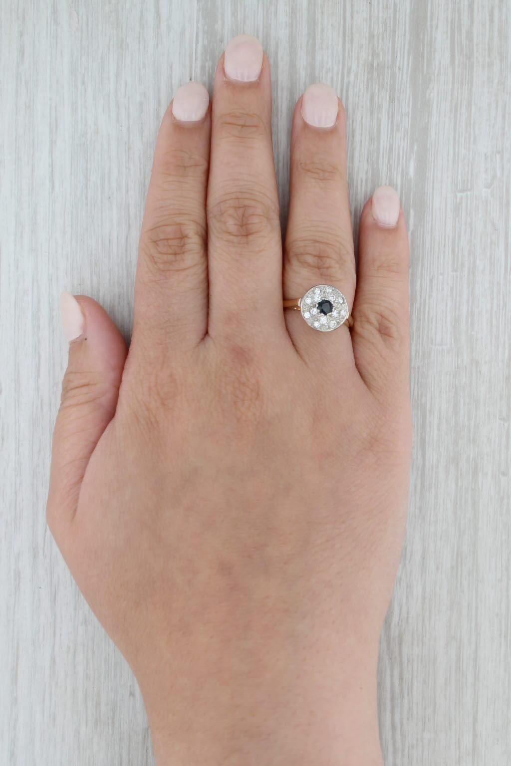 0.45ctw Round Blue Sapphire Diamond Halo Ring 14k Yellow Gold Size 8 Engagement For Sale 3