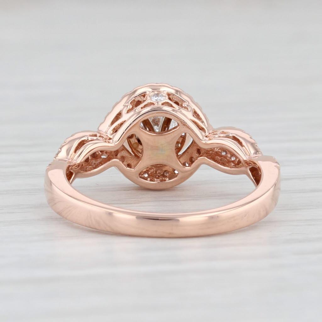 Round Cut 0.45ctw Round Diamond Halo Engagement Ring 14k Rose Gold Size 7 For Sale