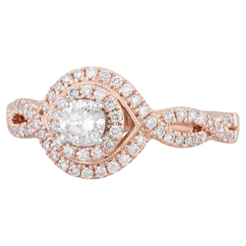 0,45 Karat runder Diamant Halo Verlobungsring 14k Roségold Größe 7