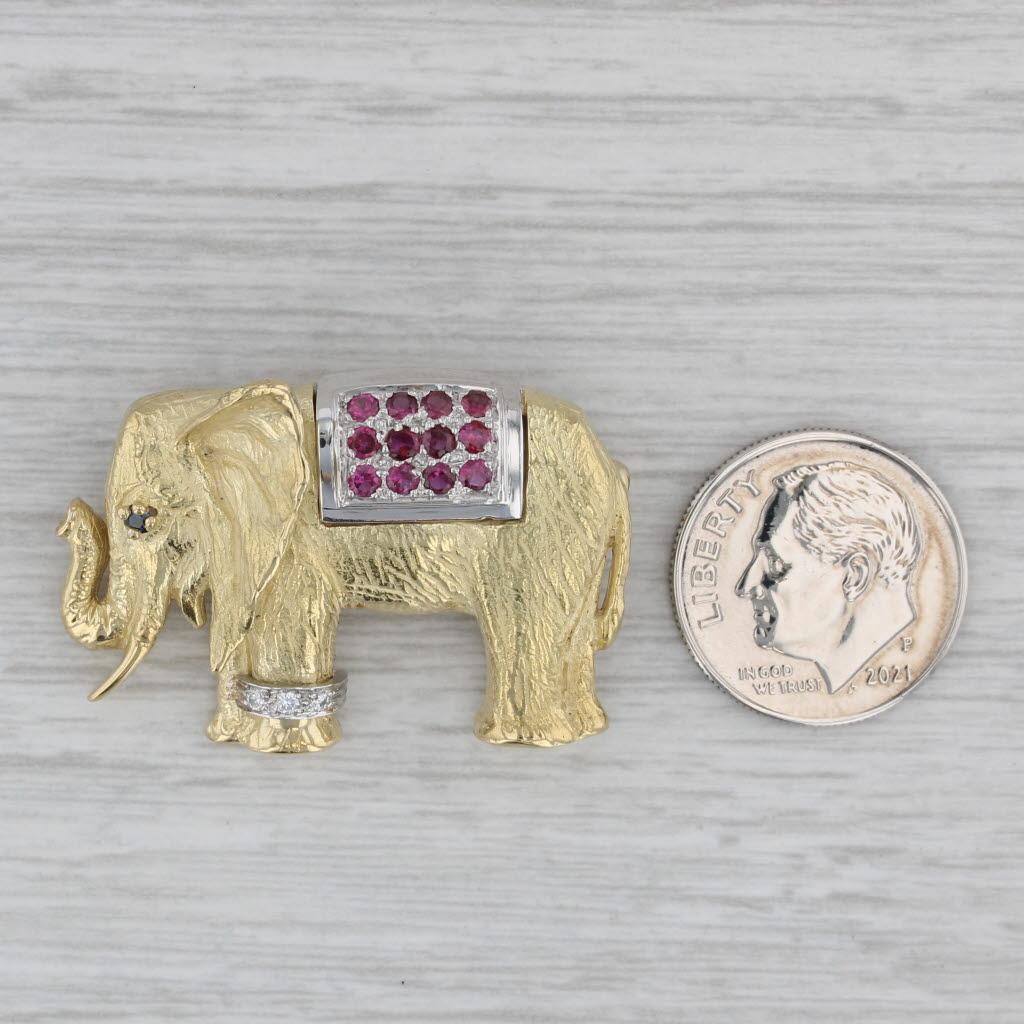 Women's or Men's 0.45ctw Ruby Diamond Sapphire Elephant Brooch 18k Yellow Gold Platinum Pin For Sale