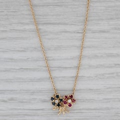 0.45ctw Sapphire Ruby Diamond Flower Pendant Necklace 14k Yellow Gold 14.75" (Collier fleur en or jaune)