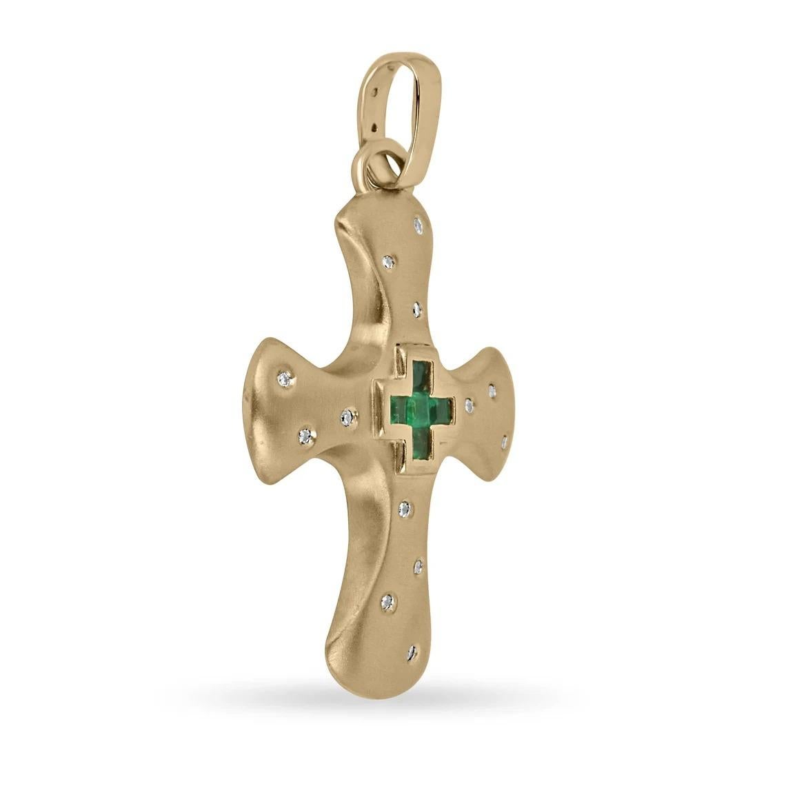 Es handelt sich um ein einzigartiges Kreuz mit Smaragd- und Diamantenakzenten. Dieses große Schmuckstück zeigt fünf Smaragde im Asscher-Schliff in der Mitte, die ein Kreuz im Kreuz bilden... aber mit Smaragden. Auf allen vier Seiten des Kreuzes sind