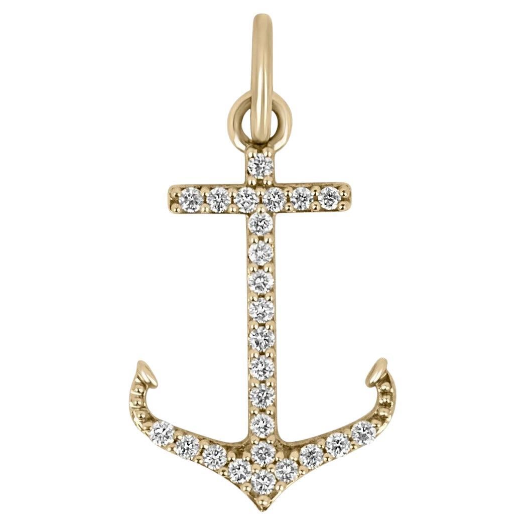 0.45tcw 14K Natural Brilliant Round Diamond Gold Nautical Anchor Pendant Necklac For Sale