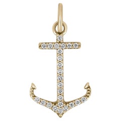 Pendentif d'ancre nautique en or 14 carats avec diamants ronds brillants naturels de 0,45 carat