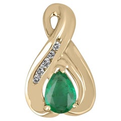0.45tcw 14K Natural Emerald-Pear Cut Prong Set with Diamond Accent Gold Bail