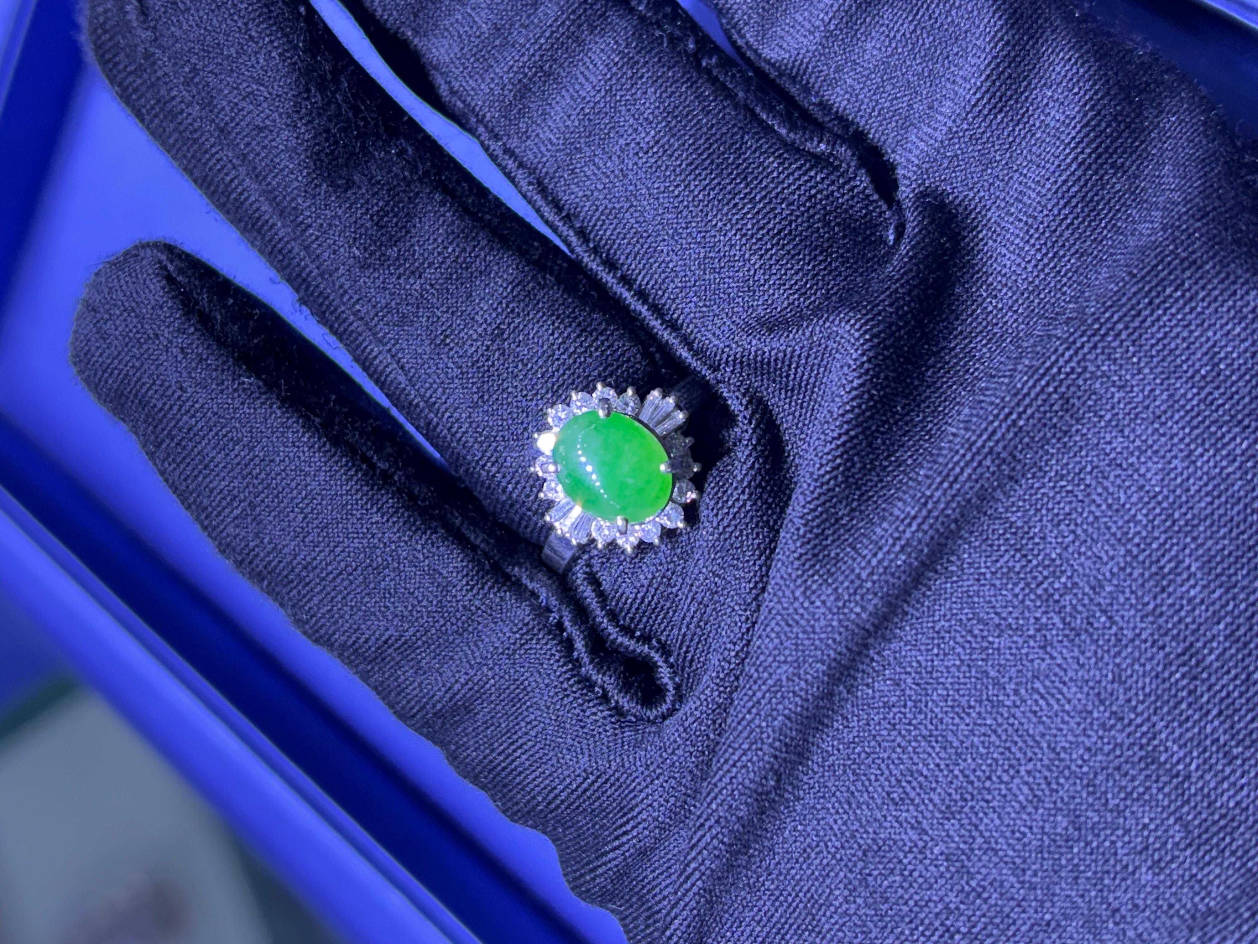 0.46 Carat Adjacent Diamond Jade Cabochon Center Cocktail Ring Platinum For Sale 3