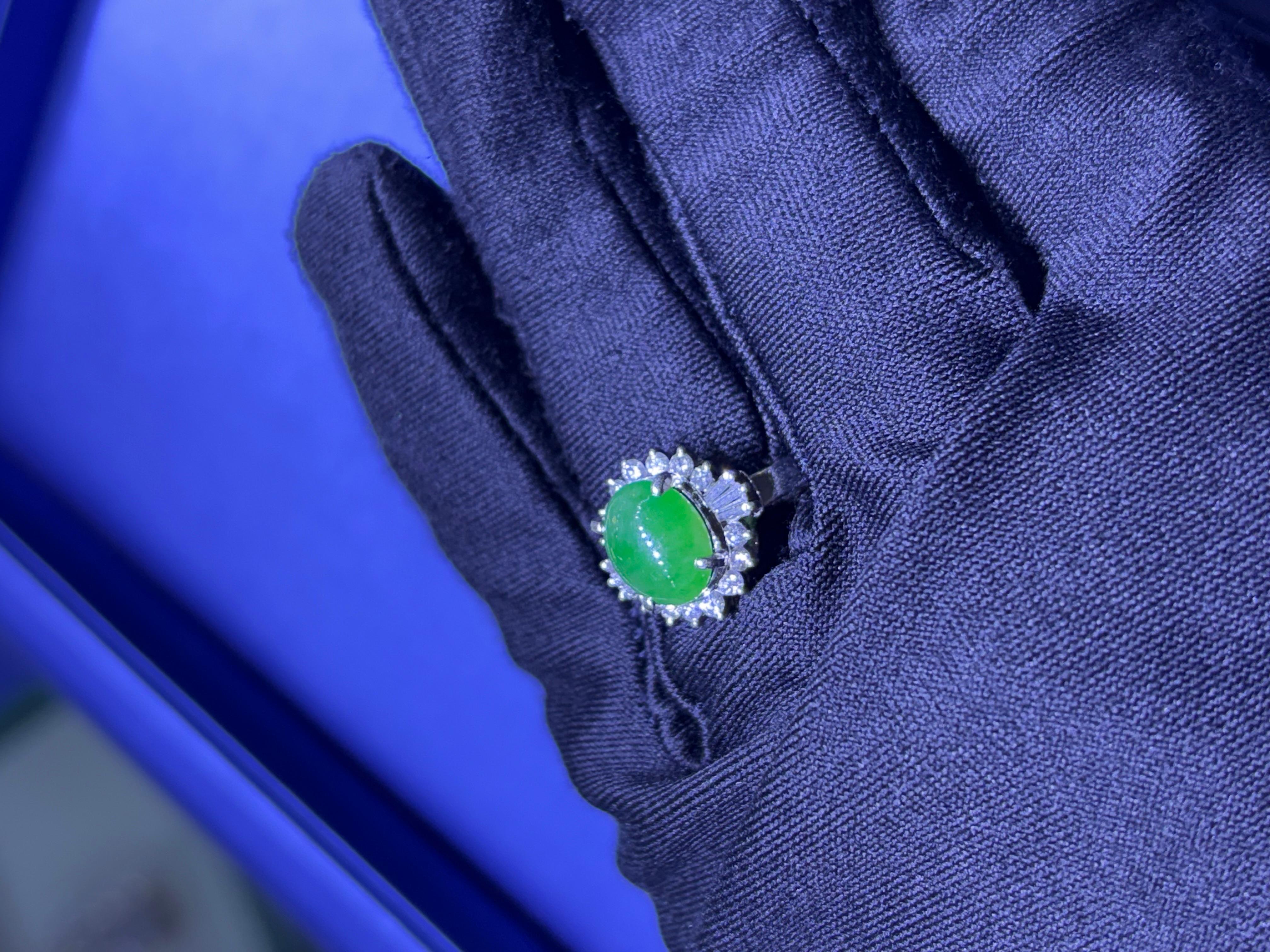 0.46 Carat Adjacent Diamond Jade Cabochon Center Cocktail Ring Platinum For Sale 4