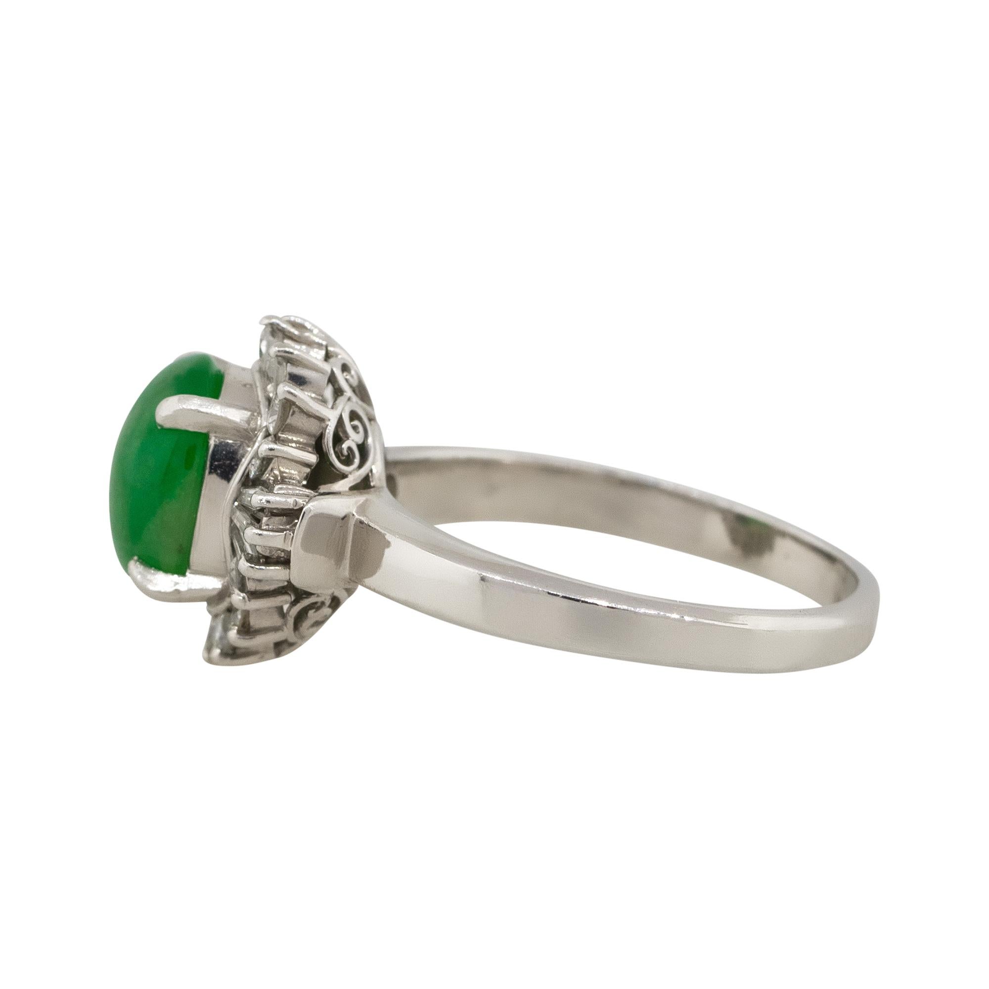 0.46 Carat Adjacent Diamond Jade Cabochon Center Cocktail Ring Platinum In Excellent Condition For Sale In Boca Raton, FL