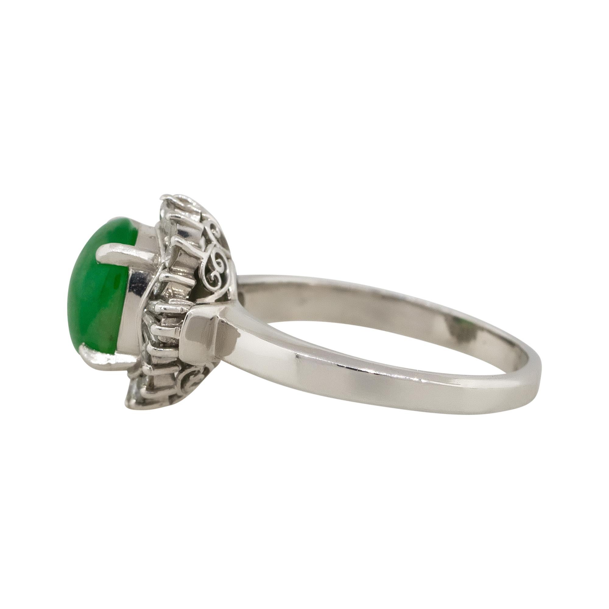 0.46 Carat Adjacent Diamond Jade Cabochon Center Cocktail Ring Platinum in Stock In Excellent Condition For Sale In Boca Raton, FL