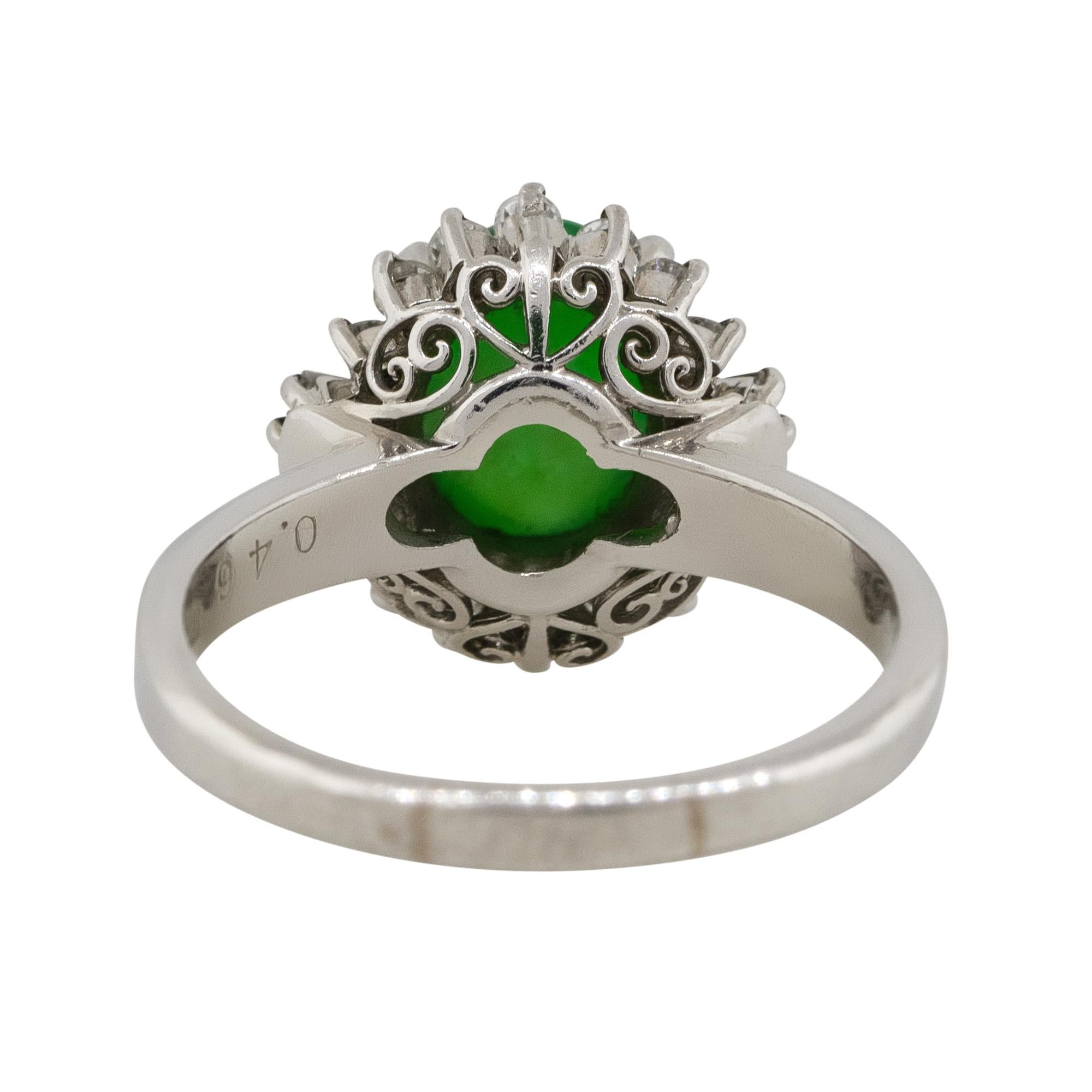 Women's 0.46 Carat Adjacent Diamond Jade Cabochon Center Cocktail Ring Platinum in Stock For Sale