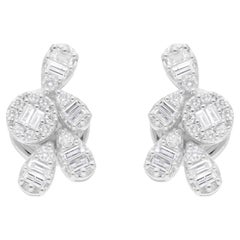 0.46 Carat Baguette Round Diamond Earrings 14 Karat White Gold Handmade Jewelry