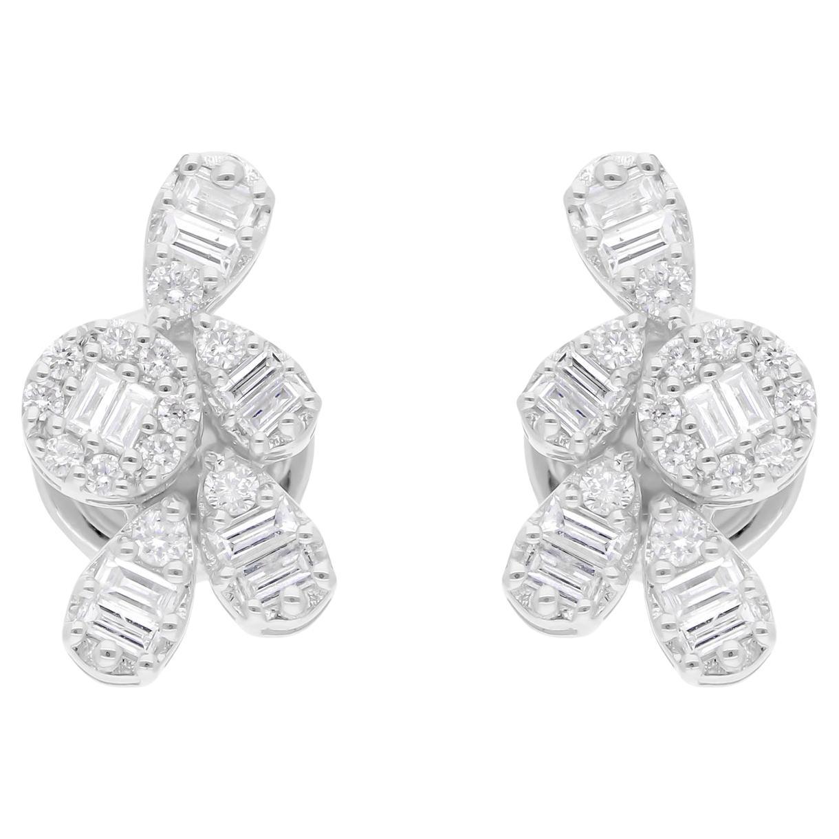 0,46 Karat Baguette-Diamant-Ohrringe 14 Karat Weißgold Handgefertigter Schmuck