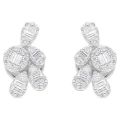 0,46 Karat Baguette-Diamant-Ohrringe 14 Karat Weißgold Handgefertigter Schmuck