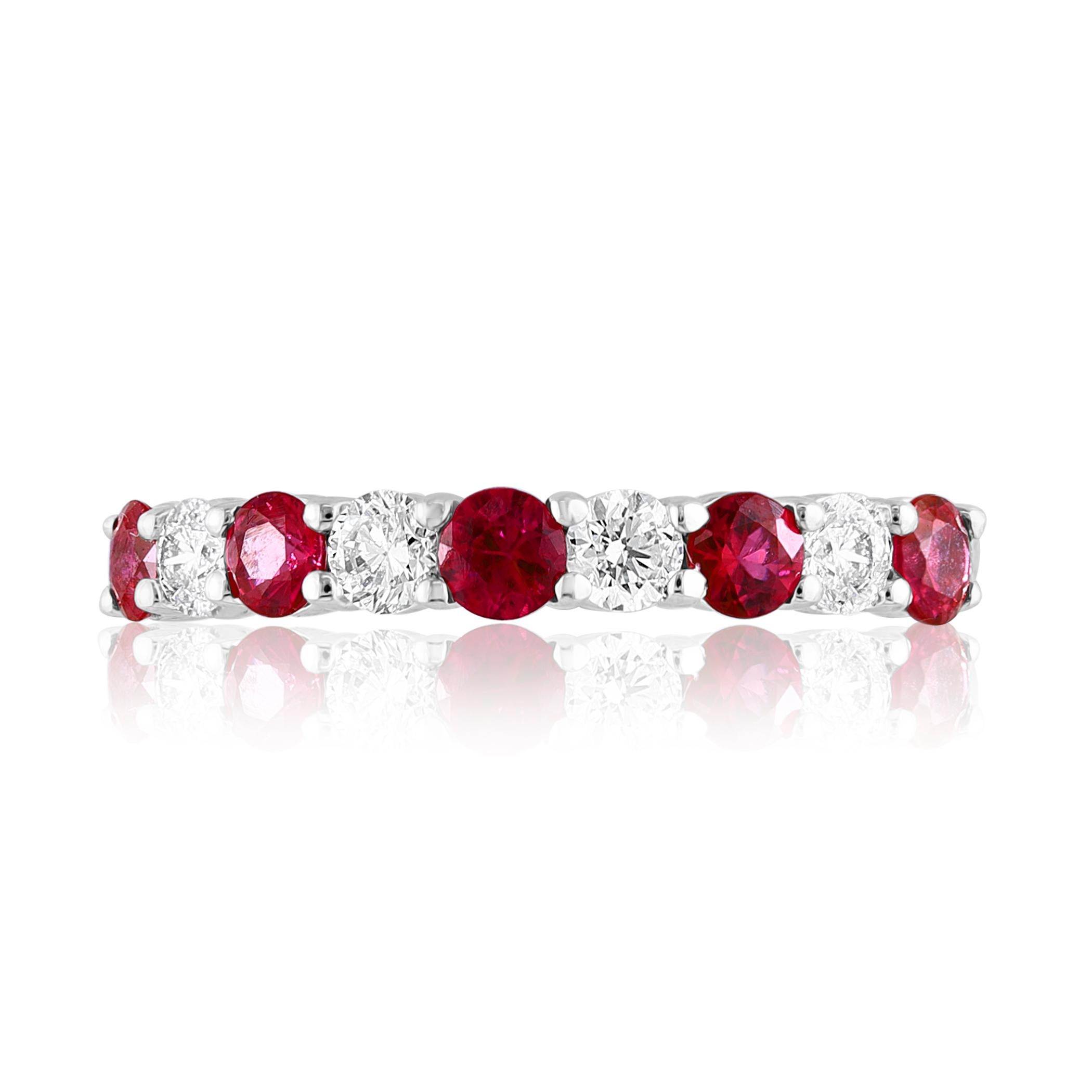 0.46 Carat Brilliant Cut Ruby Diamond 9 Stone Wedding Band 14K White Gold In New Condition For Sale In NEW YORK, NY